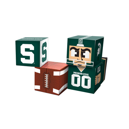 Set of five  magnetic cubes with Michigan State logo and football design on a white background