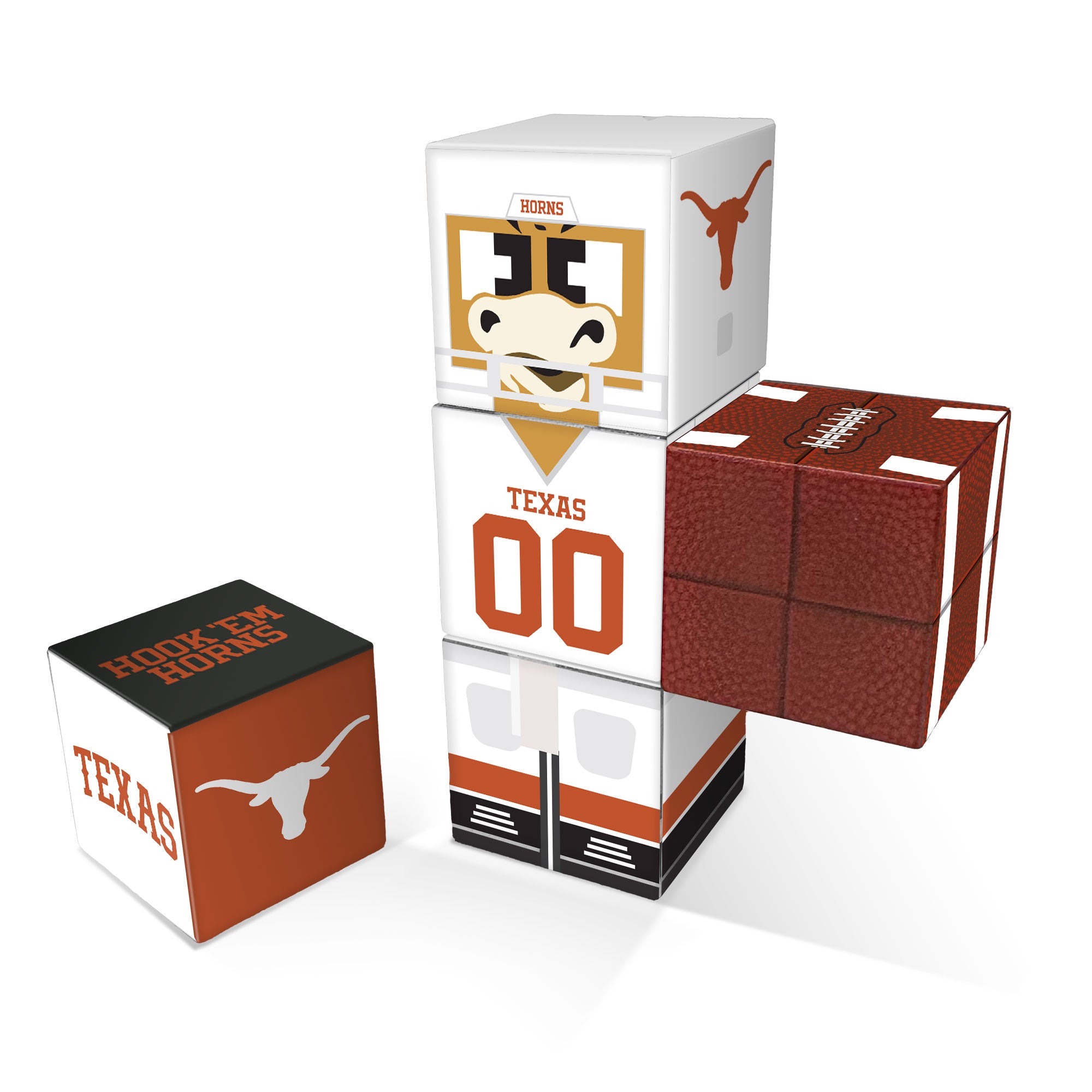 Stack of themed paper cubes with Texas-themed designs on a white background