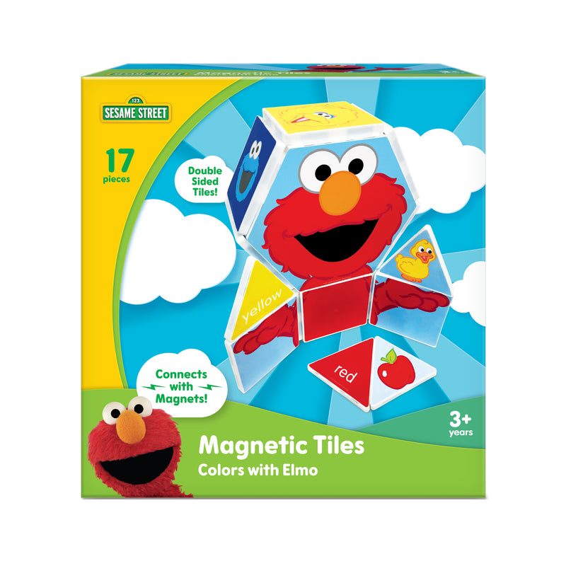 Sesame Street Elmo magnetic tiles packaging on a white background