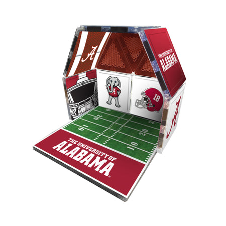Hexagonal display case with football field design and 'The University of Alabama' branding.