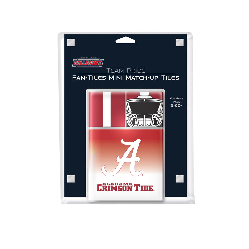 Packaging of Alabama Crimson Tide mini match-up tiles with team logo.