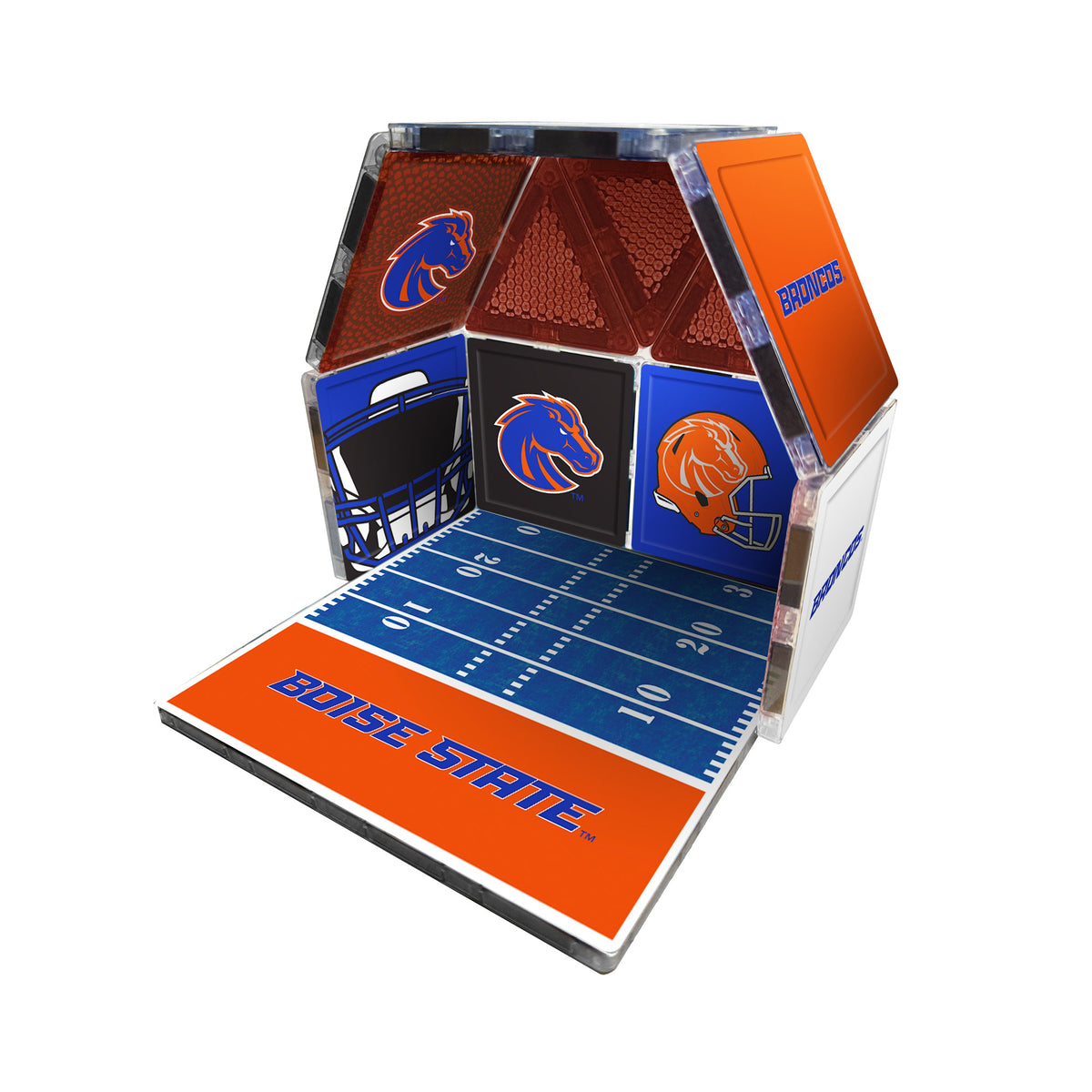 Boise State-themed game board with colorful panels and logo