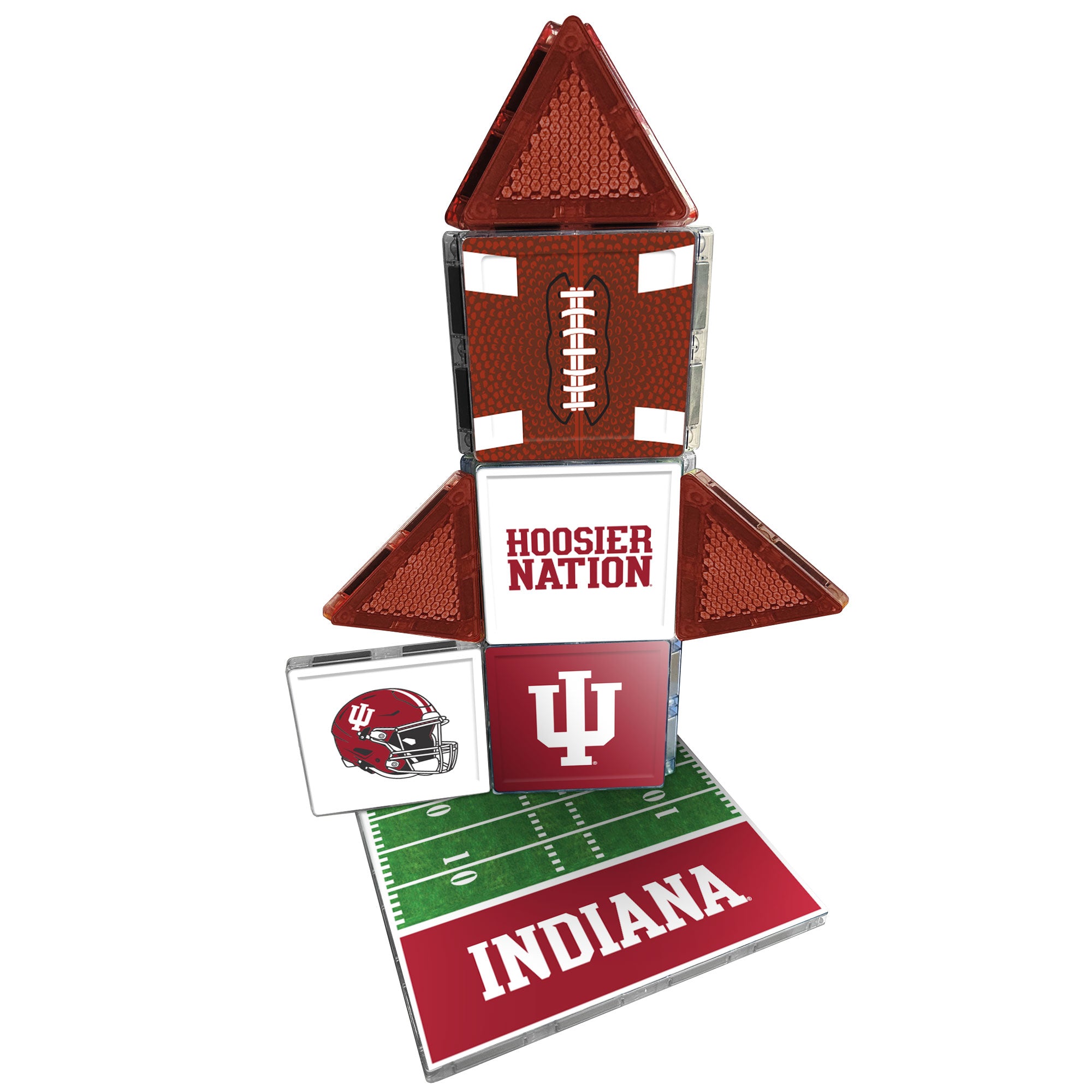 Stack of cards with football, helmet, and field design featuring 'Hoosier Nation' and 'Indiana' text.