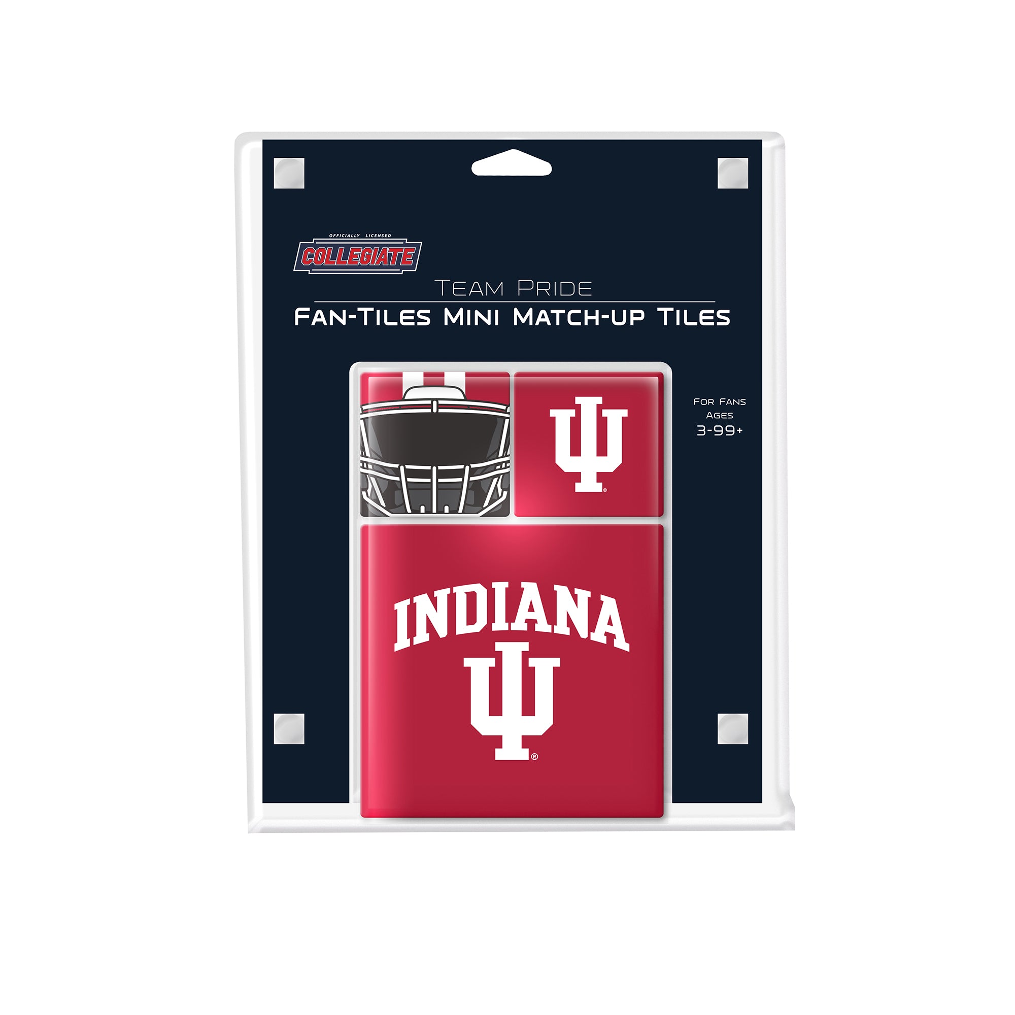 Packaging of Indiana University-themed mini match-up tiles with team logo.