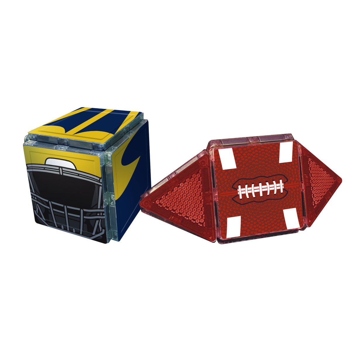 Two sports-themed dice boxes, one resembling a football helmet and the other a football, on a white background.