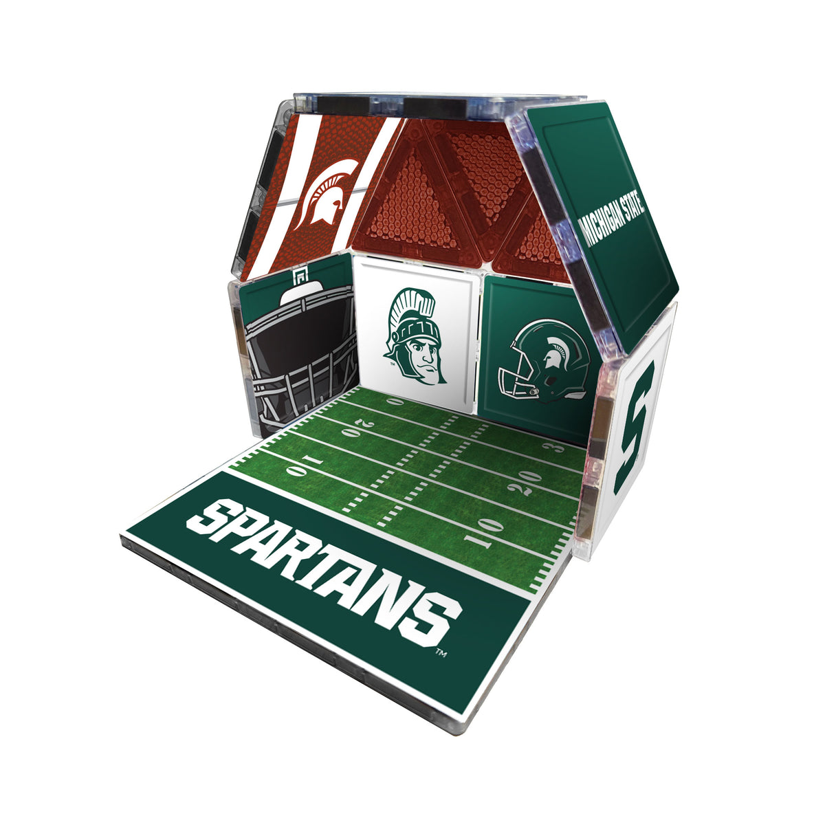 Hexagonal sports-themed object with Michigan State Spartans branding on a white background