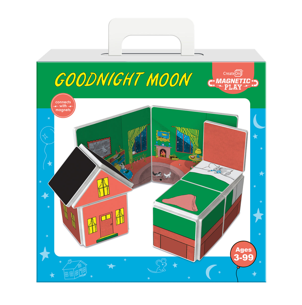 Magnetic play set packaging for 'Goodnight Moon' with colorful illustrations on a white background.