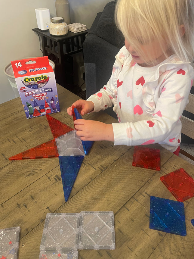 Crayola Red, White &amp; Blue Glitter Magnetic Tiles 14-Piece Set