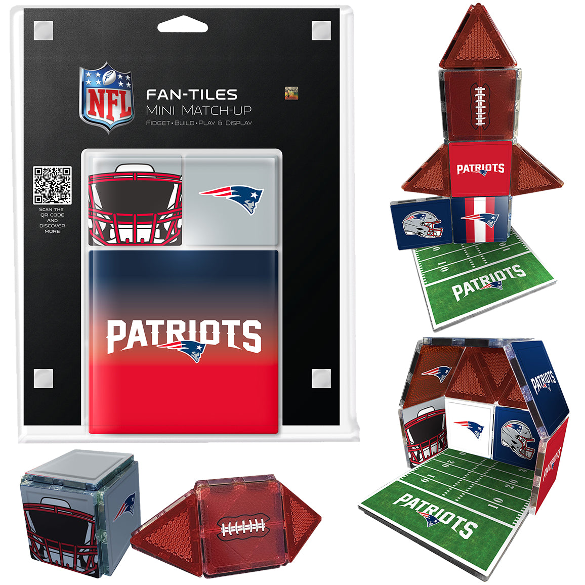 NFL Fan-Tiles mini match-up set with packaging and tiles displayed.