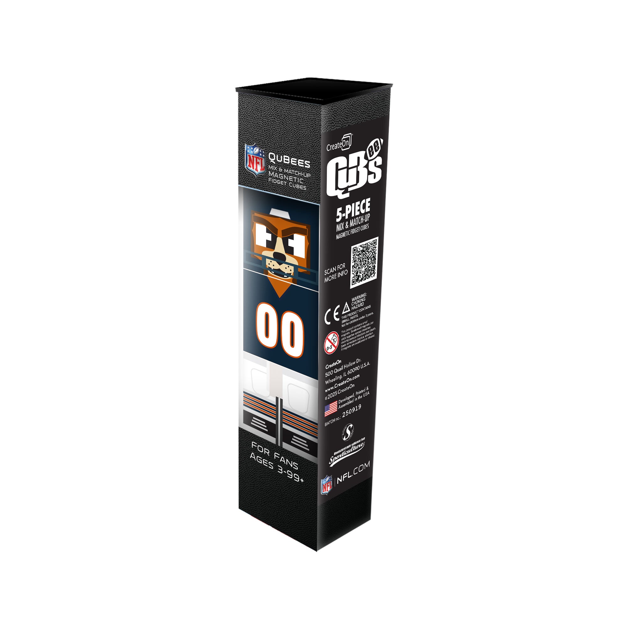 Box of NFL Qubees 5-piece set on a white background