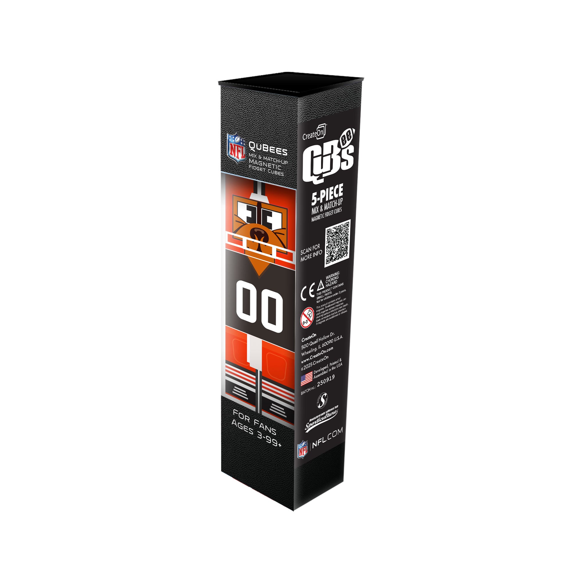 Box of Qubees toy with NFL branding on a white background