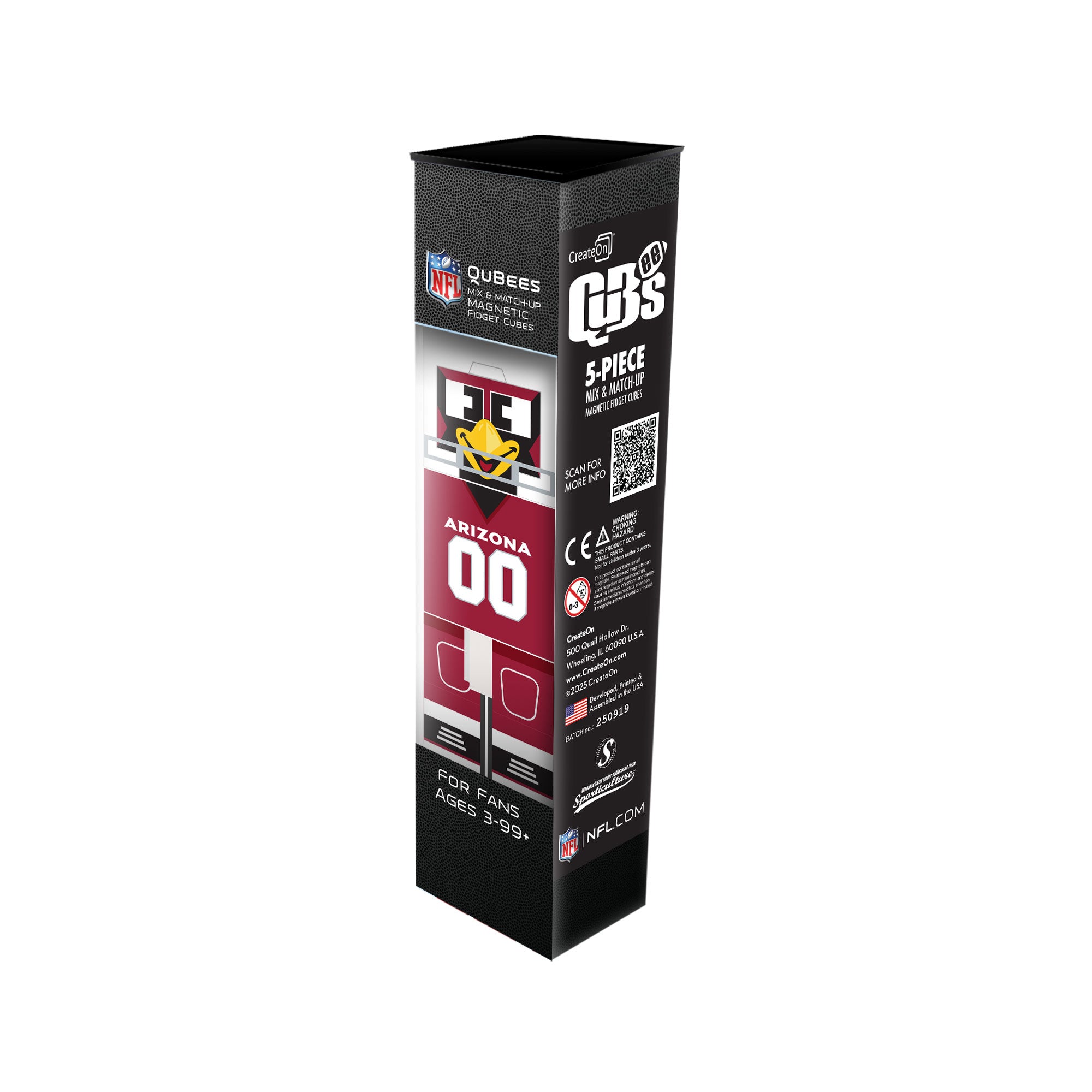 Box of NFL Qubees with branding and product details on a white background