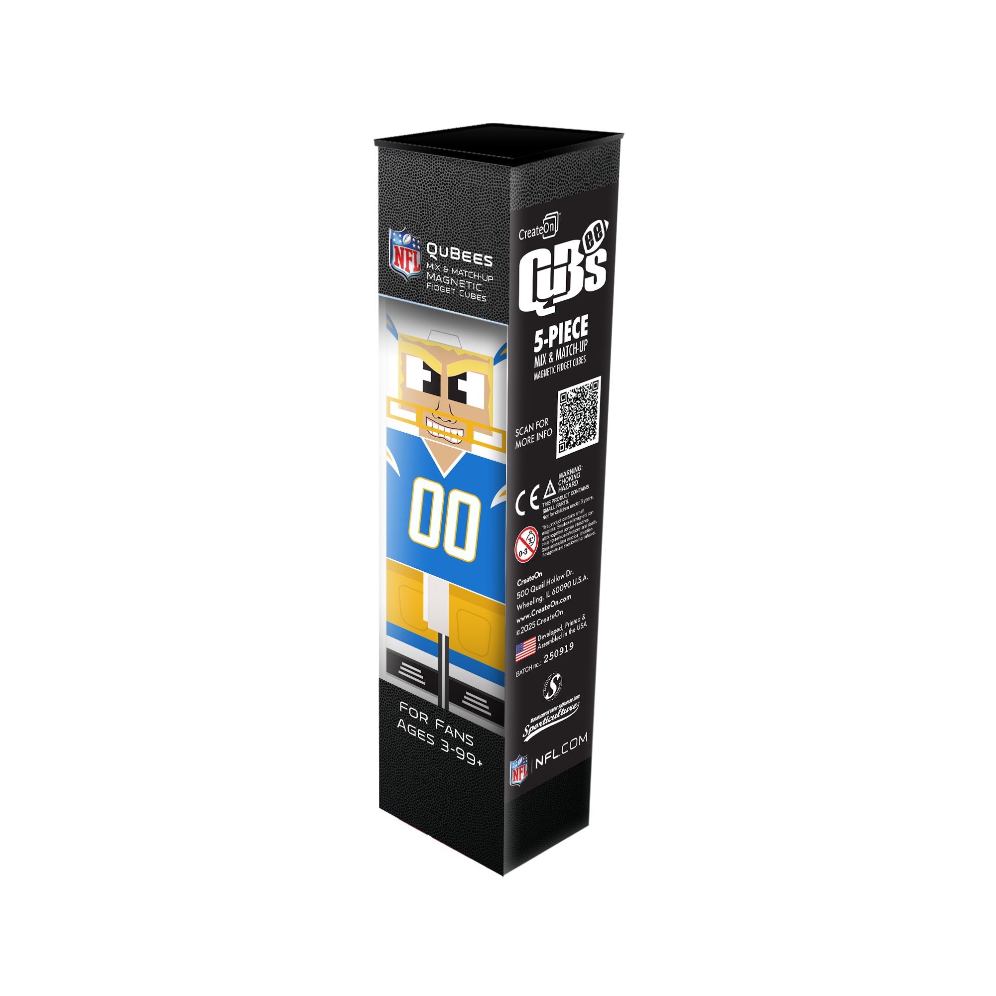 Box of NFL Qubees toy set on a white background