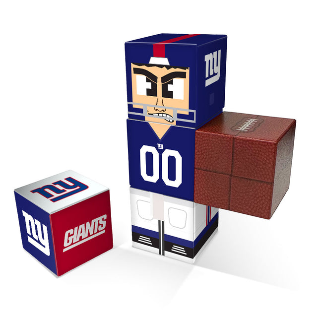Stack of toy blocks with New York Giants logo and football design on a white background