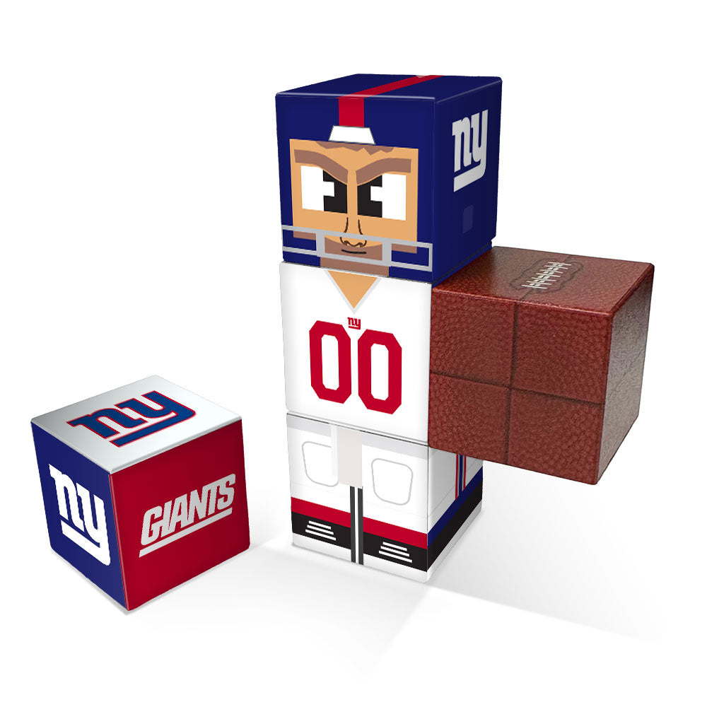 Toy figure and packaging with New York Giants logo on a white background