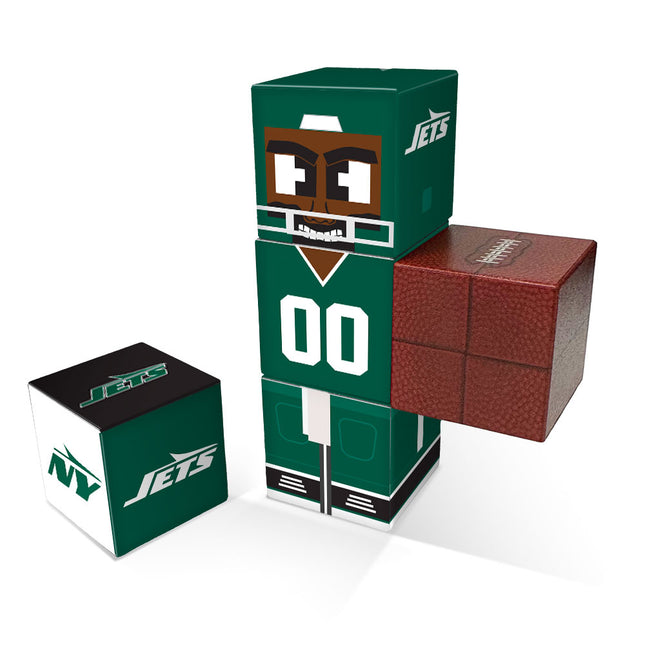 Stack of sports-themed boxes with a football design on a white background