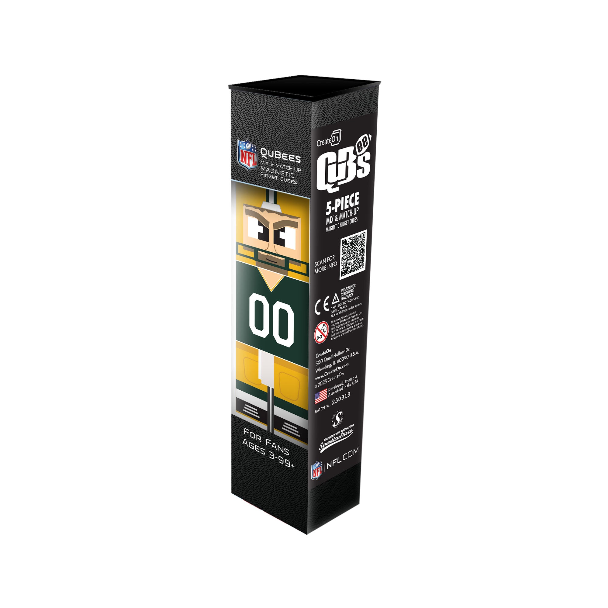 Box of NFL Qubees 5-piece set on a white background