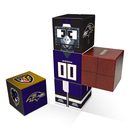 Stack of four decorative boxes with Baltimore Ravens branding on a white background