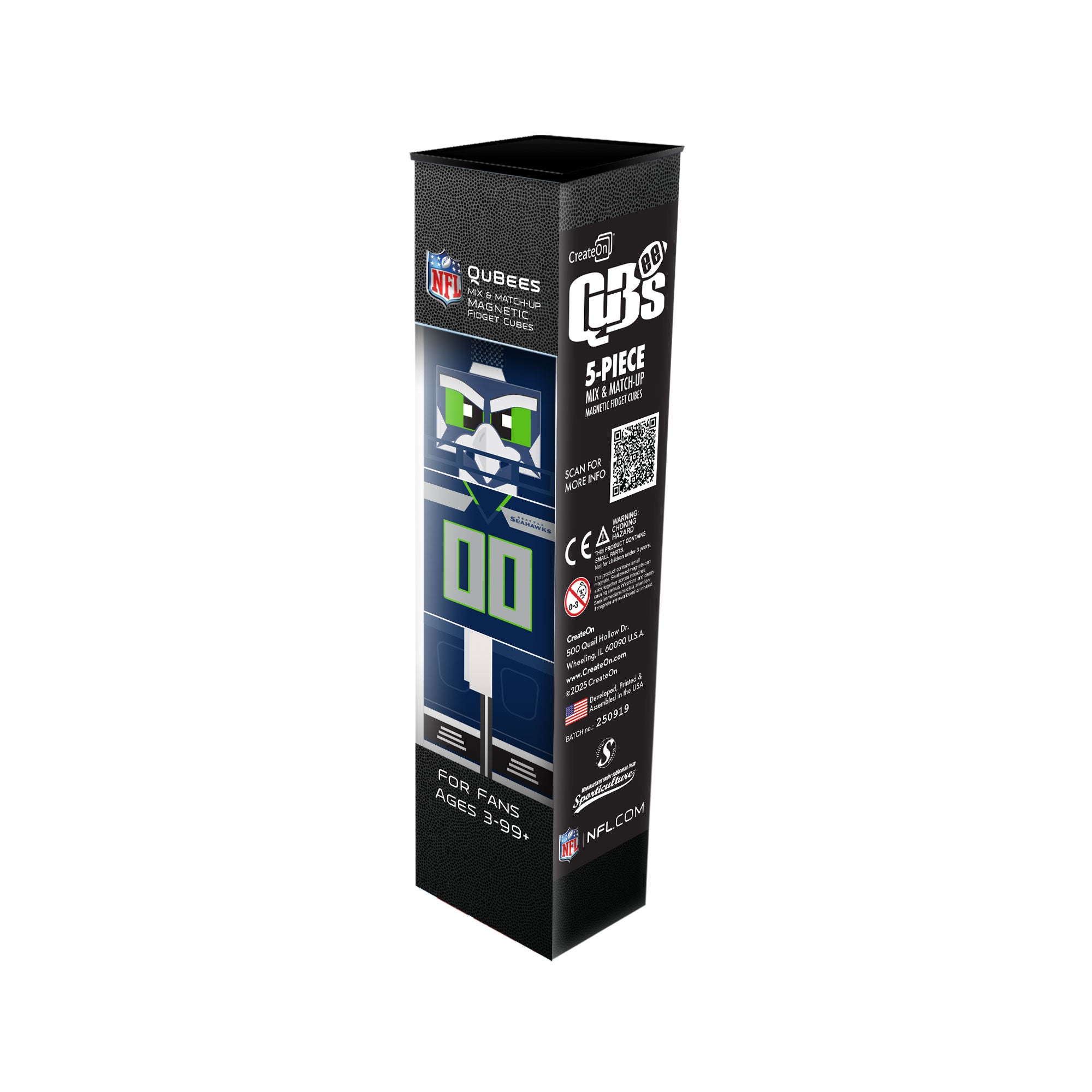 Box of NFL Seahawks Qubees  product on a white background