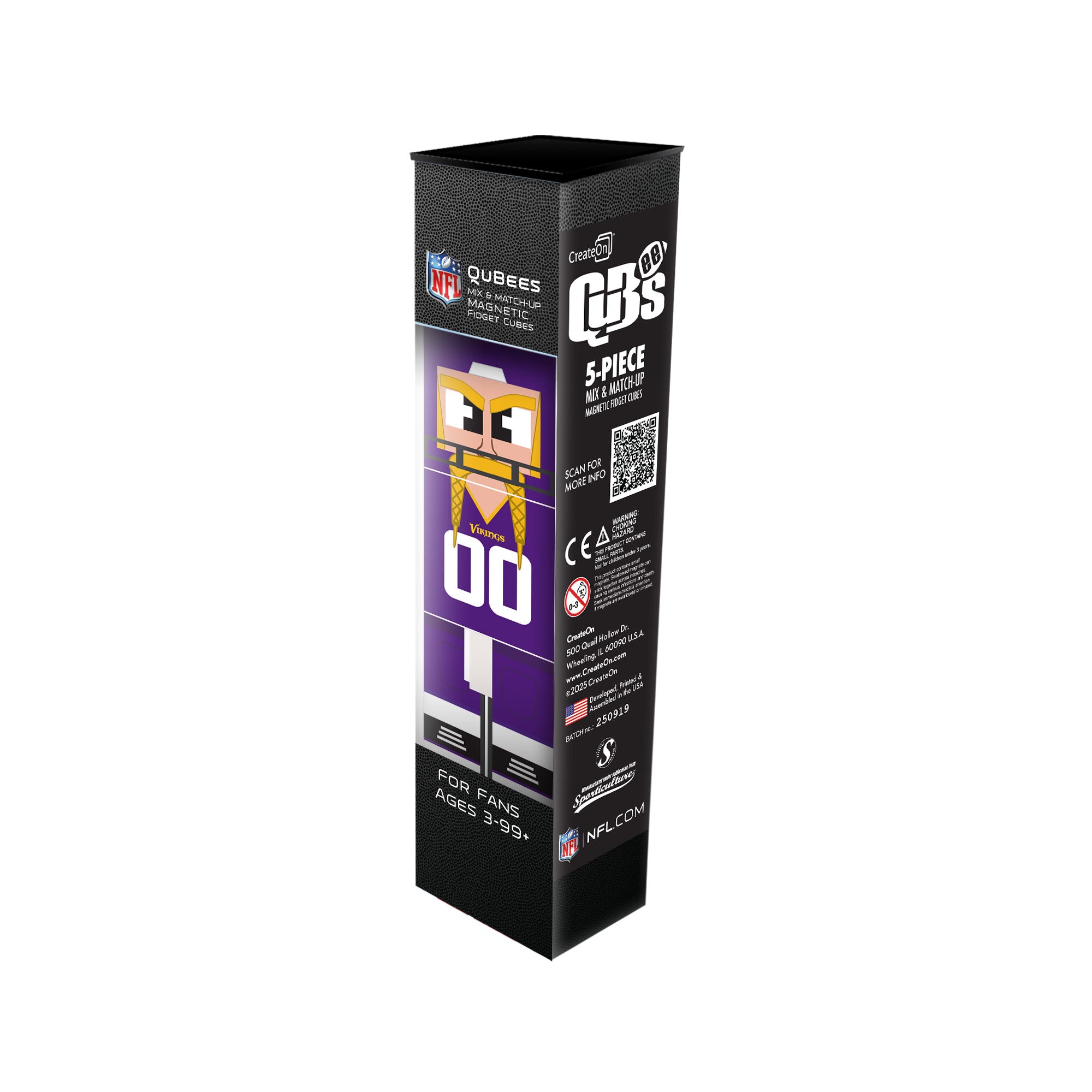 Box of NFL Qubees toy set on a white background