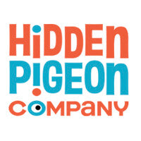 Logo of the Hidden Pigeon Company with a colorful design on a white background