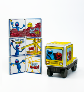 Sesame Street Magnatiles Monster at the End of This Story Truck with Truck Bed Tiles Separated