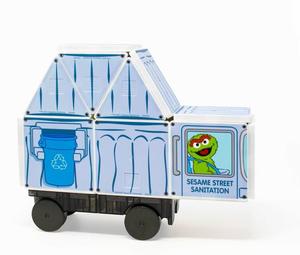 Sesame Street Oscar the Grouch Garbage Truck Magnatiles Structures Set