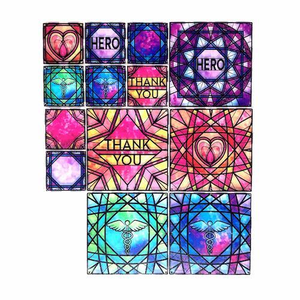 Stained Glass Magnatiles Set 5 Large Squares 8 Small Squares Flat