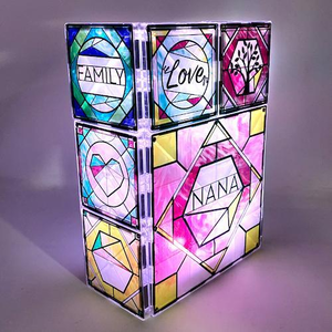 Love for Nana Luminary Magna Tiles on Pink Background Angle 2