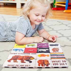 Girl Playing with Brown Bear Brown Bear Magnatiles on the Livingroom Floor