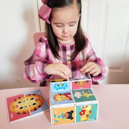 Girl Playing With Daniel The Tiger So Many Feelings Magna Tiles Set 